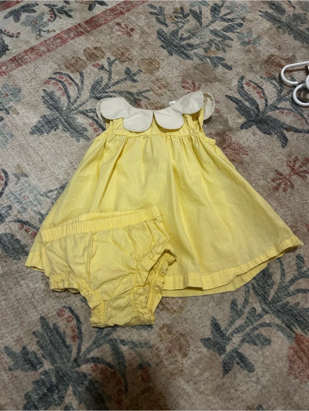 Hanna Andersson Yellow Baby Dress with Scalloped White Collar + Bloomers